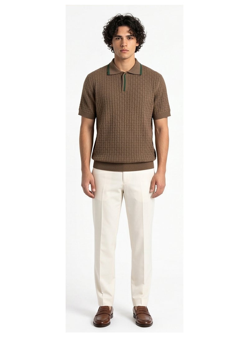 RAVIN Brown Textured Knit Regular Fit Polo Shirt - Image 3