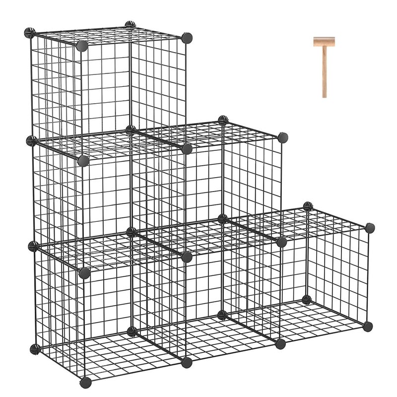 C&AHOME CAHOME Wire Cube Storage 6  Cube Organizer Metal C Grids Modular Shelves Units Storage Bins Shelving Closet Organizer Ideal for Home Office Living Room 366L x 124W x 366H Black