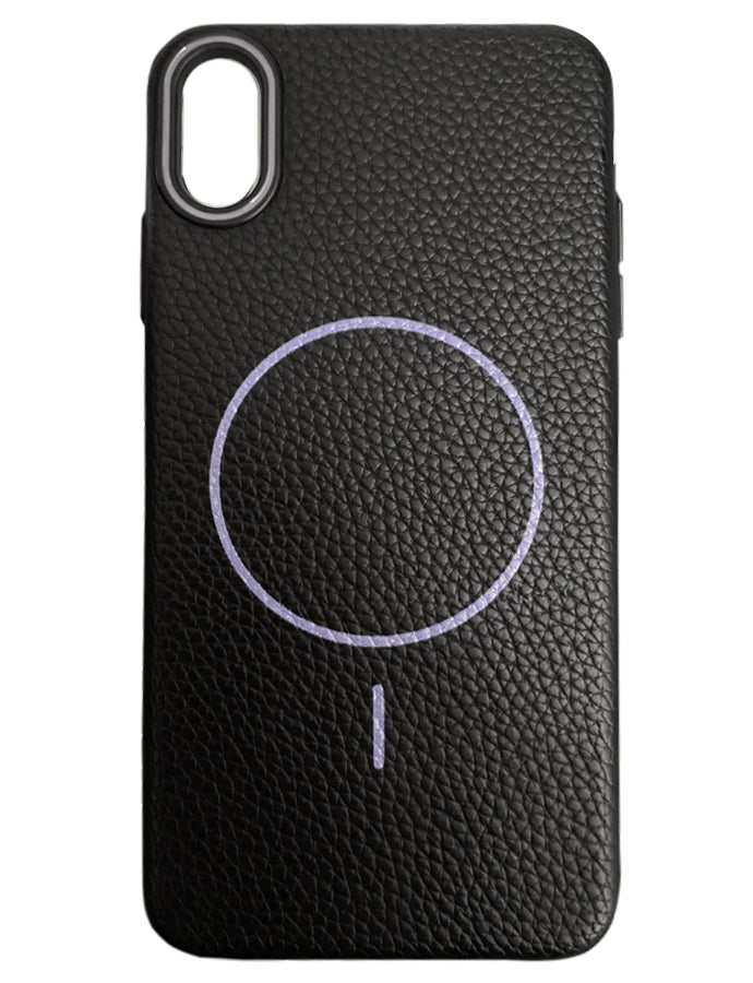 Magsafe Phone Case For XS Max With High Quality Rubber Frame And Slim Lychee Pattern Leather Case with Camera Lens Protection Shockproof Cover And support wireless Charging Leather Cover for XS Max - Black