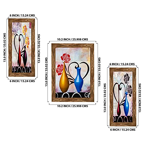 Indianara Set of 3 Multi Colored Flowers in the Pot Framed Art Painting (2572WNT) without glass 6 X 13, 10.2 X 13, 6 X 13 INCH - Image 2