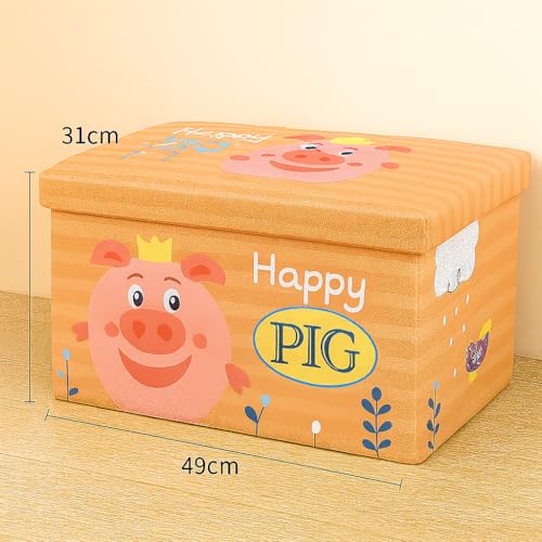 Coslifestore-Foldable Storage Box for Kids – Pack of 2- L and XL- Cartoon Storage Ottoman with Lid – Cute Happy Pig Design – Multipurpose Organizer for Toys, Clothes, Books (PEACH) - Image 3