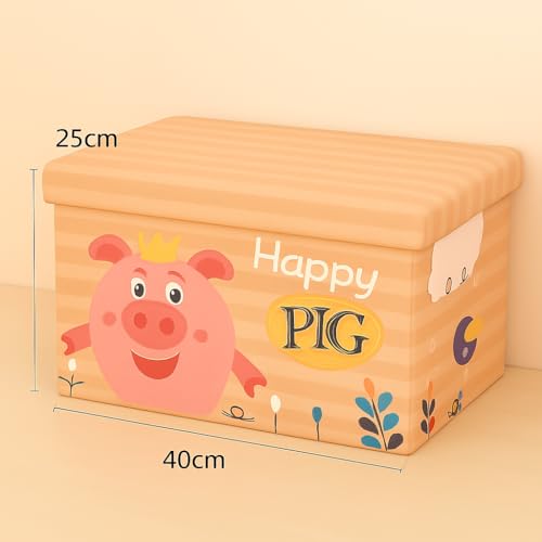 Coslifestore-Foldable Storage Box for Kids – Pack of 2- L and XL- Cartoon Storage Ottoman with Lid – Cute Happy Pig Design – Multipurpose Organizer for Toys, Clothes, Books (PEACH) - Image 4