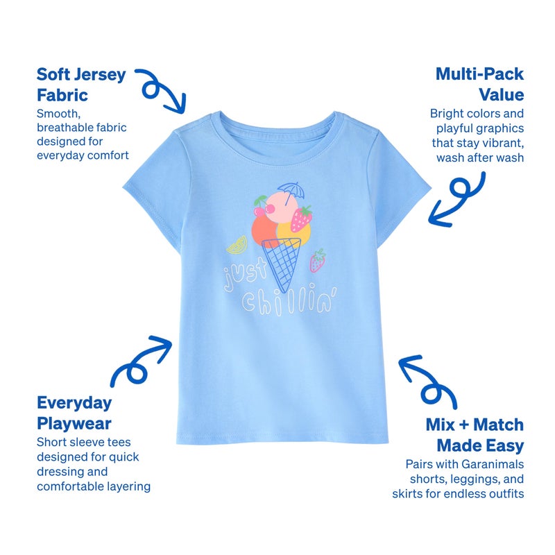 Garanimals Baby & Toddler Girl Ice Cream Tees - Short Sleeve Tees - Kid's Casual Crew Neck - Size 2T - White, Pink, Blue - 4 Pack - Image 3
