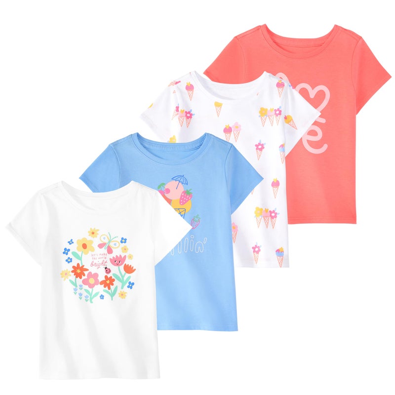 Garanimals Baby & Toddler Girl Ice Cream Tees - Short Sleeve Tees - Kid's Casual Crew Neck - Size 2T - White, Pink, Blue - 4 Pack - Image 1