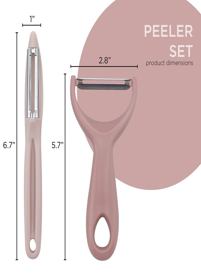 كوك ويذ كولرز طقم مقشرة الخضار من سوشيال شيف مكون من قطعتين - طقم مقشرتين من الفولاذ المقاوم للصدأ - مقشرة على شكل حرف Y ومقشرة دوارة لتقشير البطاطس والخضروات والفواكه (وردي) - Image 4