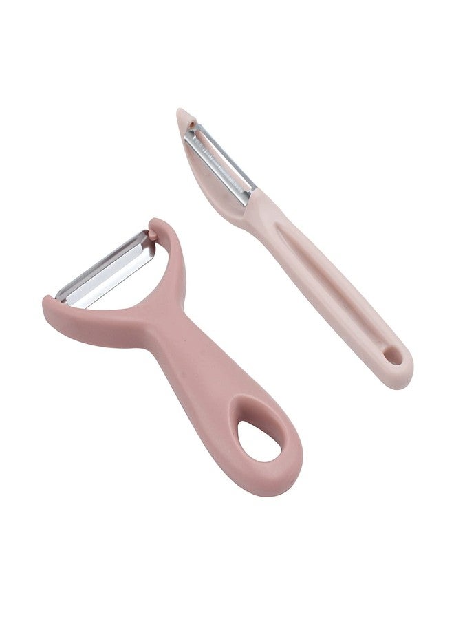 كوك ويذ كولرز طقم مقشرة الخضار من سوشيال شيف مكون من قطعتين - طقم مقشرتين من الفولاذ المقاوم للصدأ - مقشرة على شكل حرف Y ومقشرة دوارة لتقشير البطاطس والخضروات والفواكه (وردي) - Image 1
