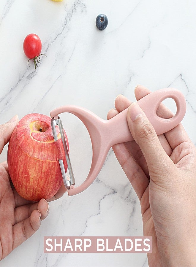 كوك ويذ كولرز طقم مقشرة الخضار من سوشيال شيف مكون من قطعتين - طقم مقشرتين من الفولاذ المقاوم للصدأ - مقشرة على شكل حرف Y ومقشرة دوارة لتقشير البطاطس والخضروات والفواكه (وردي) - Image 3