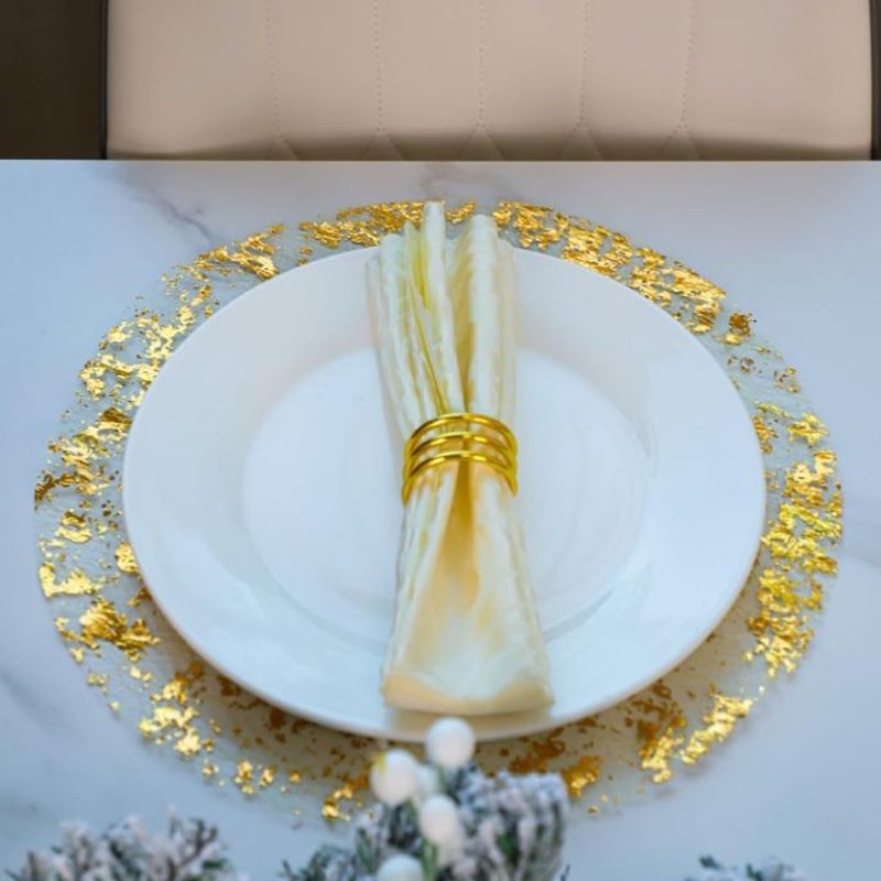 Snowkingdom Gold Placemats Set of 24 Round 13 Inch Foil Mesh Pressed Fall Disposable Table Mates 24 Pack Gold Doilies for Dining Table Wedding Birthday Party Holiday Home Decoration - Image 2