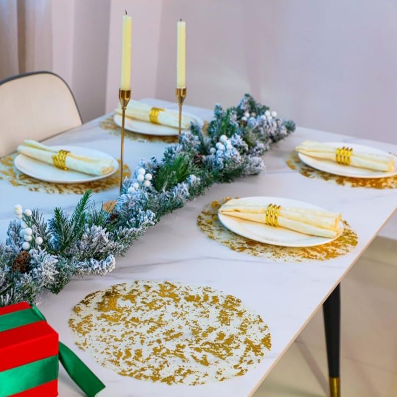 Snowkingdom Gold Placemats Set of 24 Round 13 Inch Foil Mesh Pressed Fall Disposable Table Mates 24 Pack Gold Doilies for Dining Table Wedding Birthday Party Holiday Home Decoration - Image 4