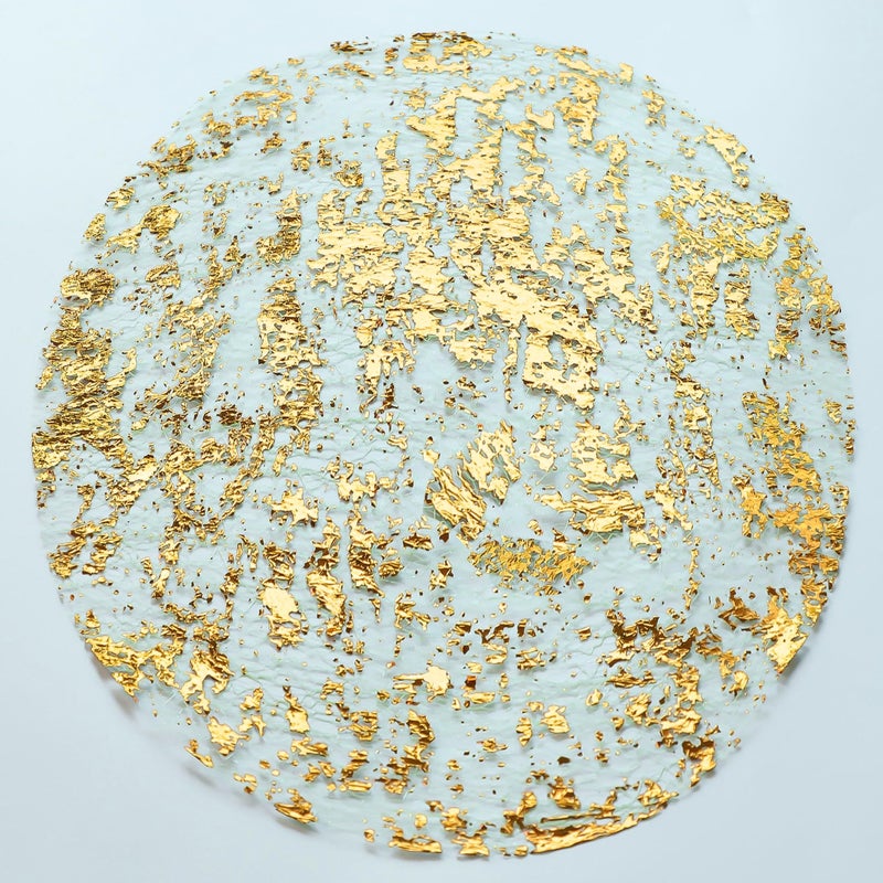 Snowkingdom Gold Placemats Set of 24 Round 13 Inch Foil Mesh Pressed Fall Disposable Table Mates 24 Pack Gold Doilies for Dining Table Wedding Birthday Party Holiday Home Decoration - Image 1