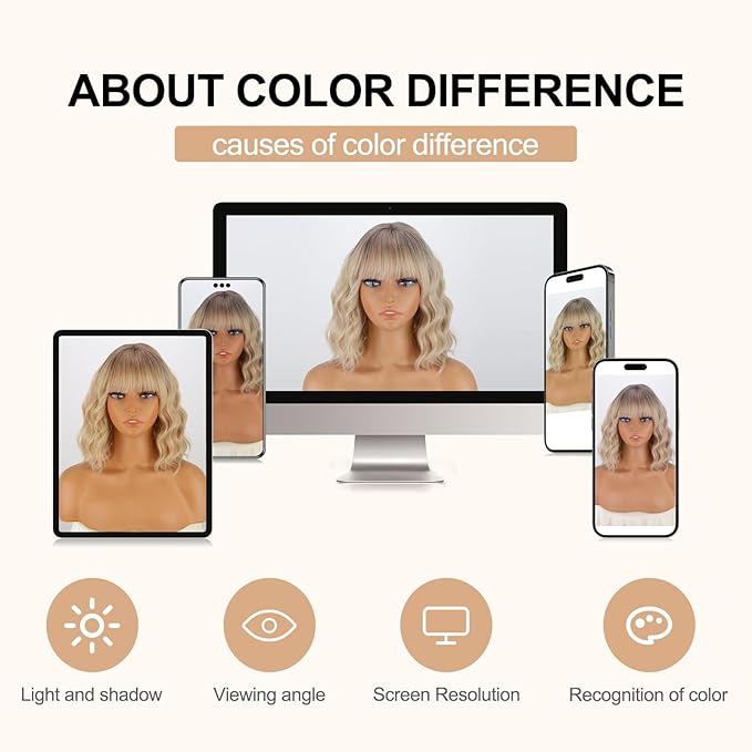 MISSQUEEN Short Ombre Blonde Wigs Wavy Bob Wig with Bangs Women Synthetic Curly Pastel Bob Wig for Girl Colorful Cosplay Wigs