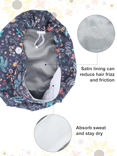 Floraltop 6 Pcs Satin Lined Scrub Caps Women Nurse Surgical Hat with Buttons Ponytail Working Adjustable Pouch Tie Back(Retro Style) - Image 3