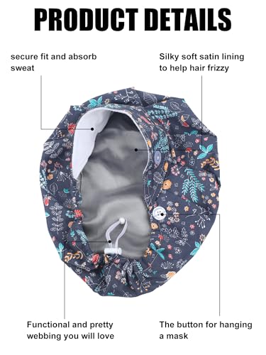 Floraltop 6 Pcs Satin Lined Scrub Caps Women Nurse Surgical Hat with Buttons Ponytail Working Adjustable Pouch Tie Back(Retro Style) - Image 2