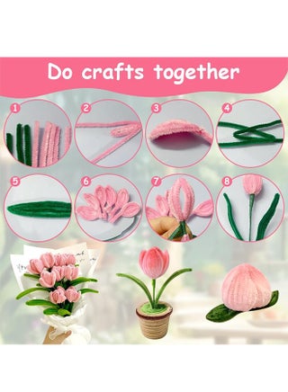 Tulip Pipe Cleaners for Craft, 30cm Green and Pink Pipe Cleaners, Fuzzy Sticks Craft Supplies, Chenille Stems with Flower Pole, Flower Core & Gardening Tape, Arts & Crafts for DIY(8 Flowers) - view 2