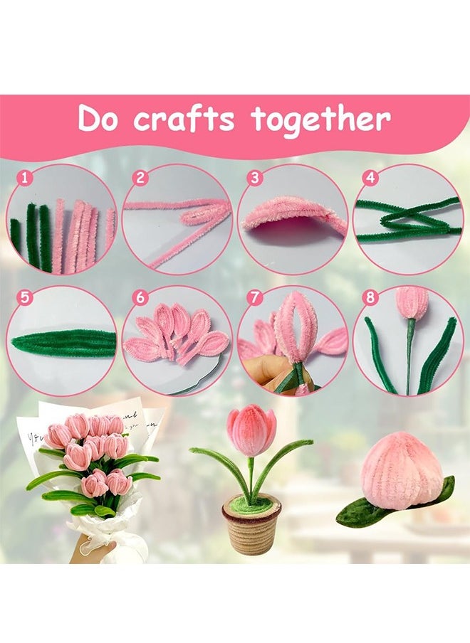 Lemon Tulip Pipe Cleaners for Craft, 30cm Green and Pink Pipe Cleaners, Fuzzy Sticks Craft Supplies, Chenille Stems with Flower Pole, Flower Core & Gardening Tape, Arts & Crafts for DIY(8 Flowers)  - Image 2