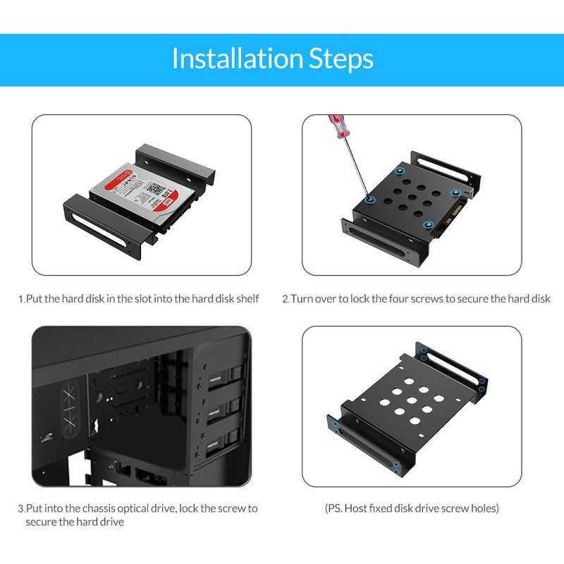 ORICO Aluminum 5.25 inch to 2.5 or 3.5 Inch Internal Hard Disk Drive Mounting Kit with Screws and Shock Absorption Rubber Washer- Black - Image 3