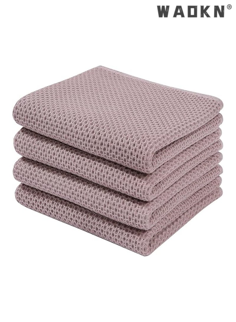 WAOKN 4-Piece Cotton Waffle Weave Kitchen Dish Cloths & Tea Towels Set - Ultra-Soft, Super Absorbent, & Rapid Drying for Everyday Use（34x34CM，Brown） - Image 1