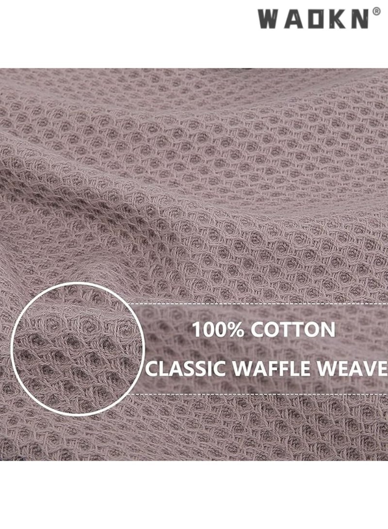 WAOKN 4-Piece Cotton Waffle Weave Kitchen Dish Cloths & Tea Towels Set - Ultra-Soft, Super Absorbent, & Rapid Drying for Everyday Use（34x34CM，Brown） - Image 2