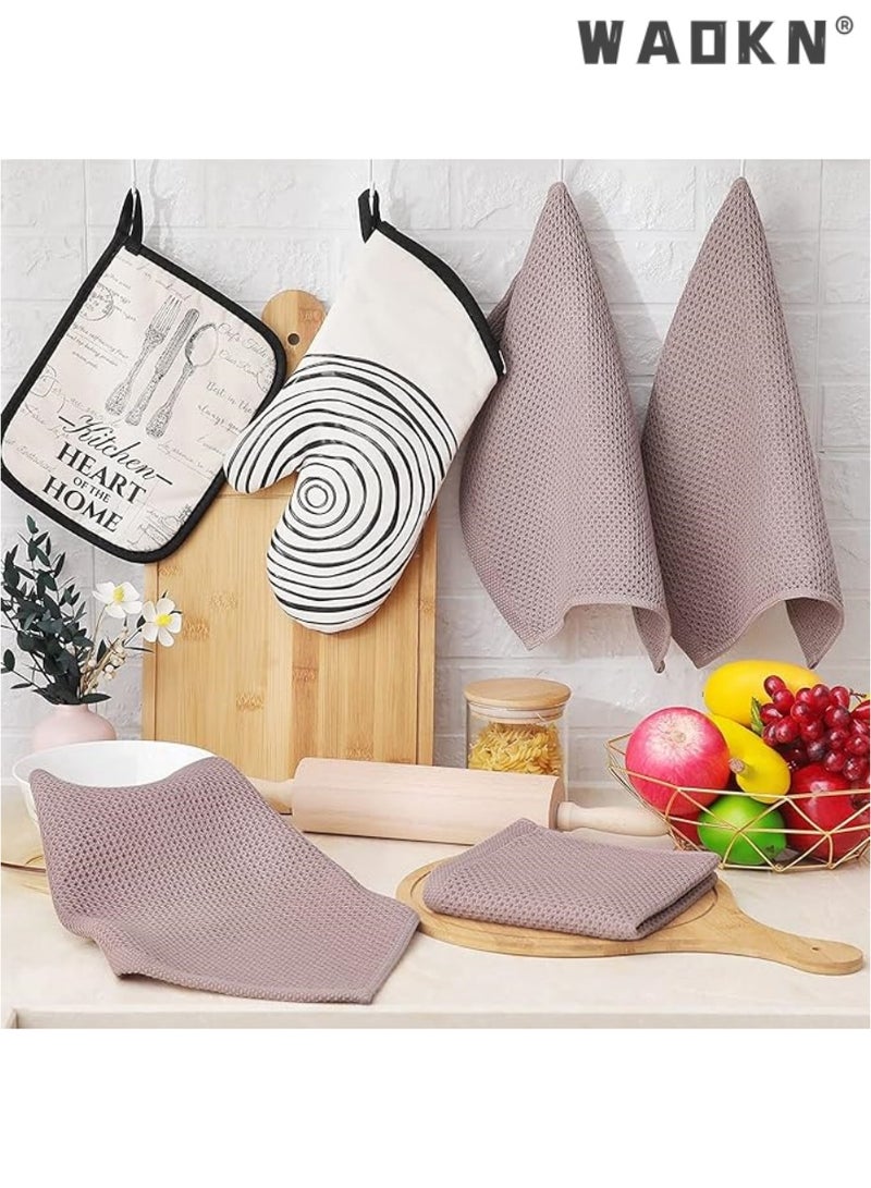 WAOKN 4-Piece Cotton Waffle Weave Kitchen Dish Cloths & Tea Towels Set - Ultra-Soft, Super Absorbent, & Rapid Drying for Everyday Use（34x34CM，Brown） - Image 3