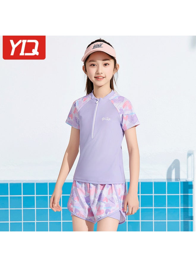 Children's Swimsuit For Girls, Two-piece Sun-protective Swimwear,  New Summer Model, Professional Training Swimwear For Older Girls