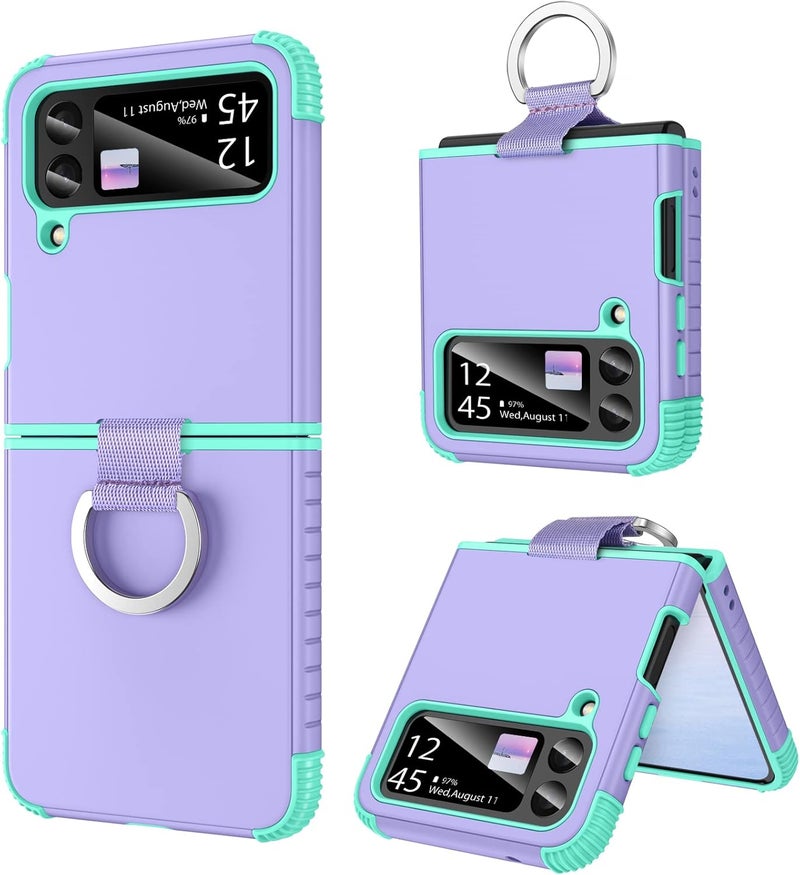 BENTOBEN for Samsung Galaxy Z Flip 3 Case 5G Case, Heavy Duty 2 in 1 Full Body Rugged Shockproof Protection Cover with Ring Women Men Covers for Galaxy Z Flip 3 6.7”, Purple/Mint - Image 1