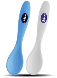 Bubbles Bubbles Feeding Spoon for Baby Boy pack of 2 White with Light Blue  - Image 1