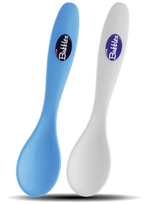 Bubbles Feeding Spoon for Baby Boy pack of 2 White with Light Blue