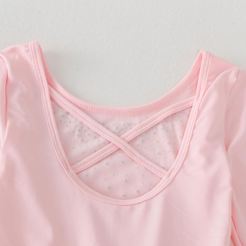 KARETT Toddler Ballet Leotard with Snap Glitter Ballerina Outfit Criss-Cross Long Sleeve Pink Tutu Dress for Girls 4-5 Years - Image 4