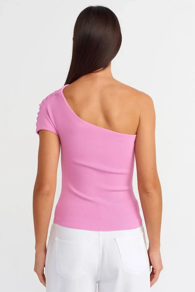 Dilvin Bright Pink DILVIN Slim Fit Asymmetrical Knit Blouse for Women | Best Price UAE