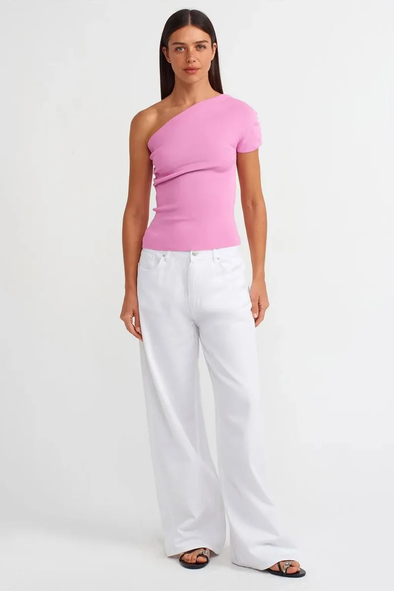 Dilvin Bright Pink DILVIN Slim Fit Asymmetrical Knit Blouse for Women | Best Price UAE