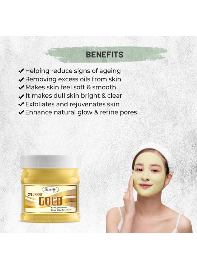 لاستر حزمة الوجه الذهبية 24 قيراطًا حزمة الوجه للبشرة الفاتحة والمضيئة للبشرة الدهنية والجافة حزمة الوجه للنساء والرجال جميع أنواع البشرة (خالية من البارابين والكبريتات) 500 جرام - Image 3