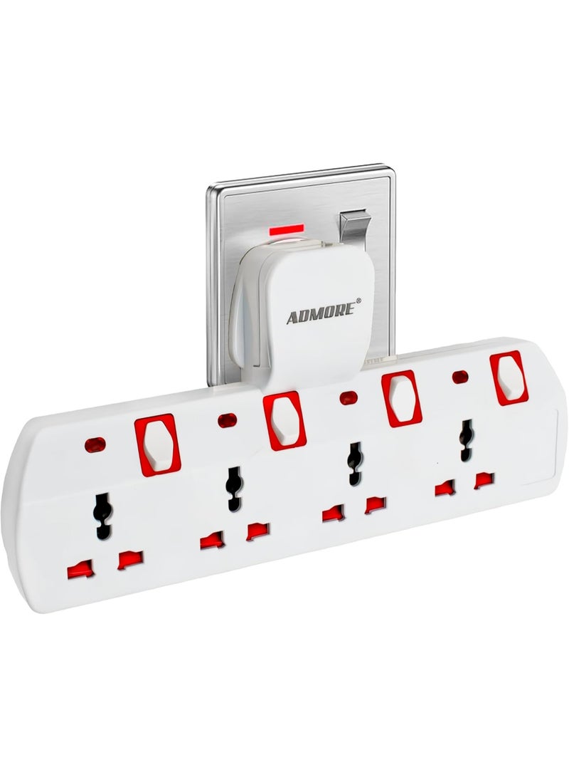 ADMORE Multi Socket Power Adapter Multi-Plug Extension, Extender Wall 4 way T-shape Universal Wall Charger, Multiple Electrical Outlet Adaptor for Home, Office - Image 1