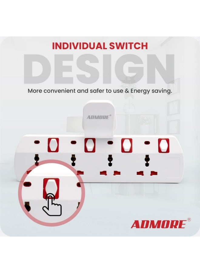 ADMORE Multi Socket Power Adapter Multi-Plug Extension, Extender Wall 4 way T-shape Universal Wall Charger, Multiple Electrical Outlet Adaptor for Home, Office - Image 5