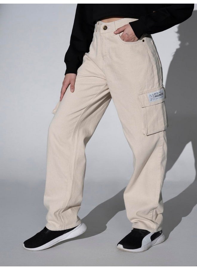 Hubberholme - Hubberholme Women's Dad Fit Cargo Jeans (Offwhite, 36) - Image 1