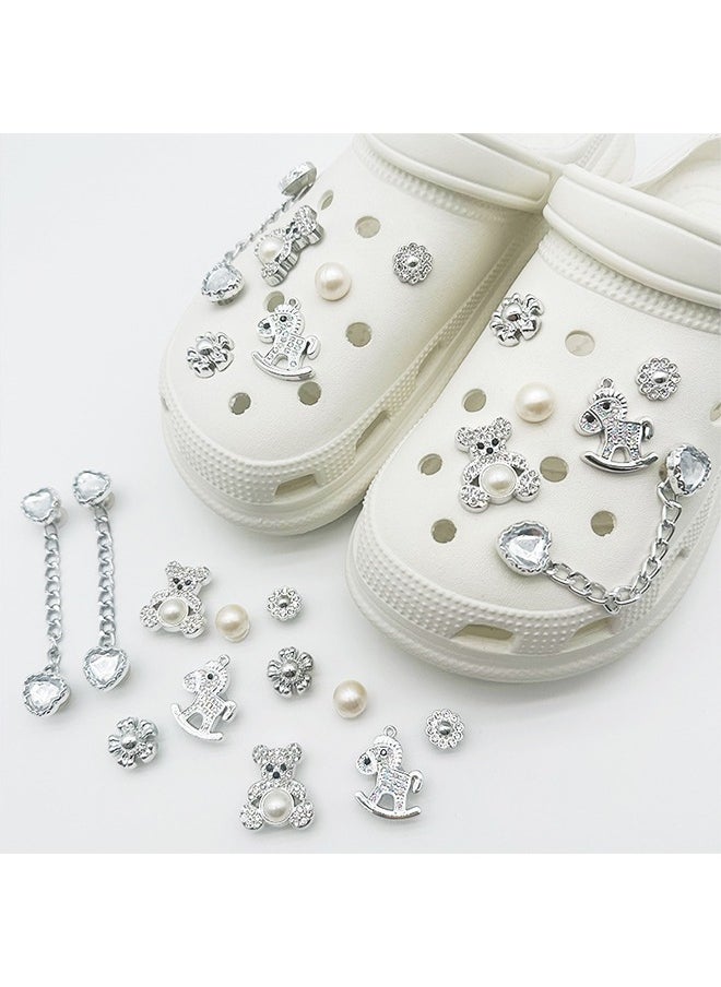 HY 12 PCS Bling Shoe Charms, Pearl Diamond Chain Shiny Little Bear Charms Decoration, Favors Gifts for Birthday Party  - Image 1