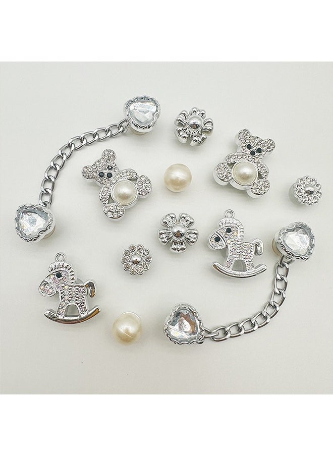 HY 12 PCS Bling Shoe Charms, Pearl Diamond Chain Shiny Little Bear Charms Decoration, Favors Gifts for Birthday Party  - Image 3