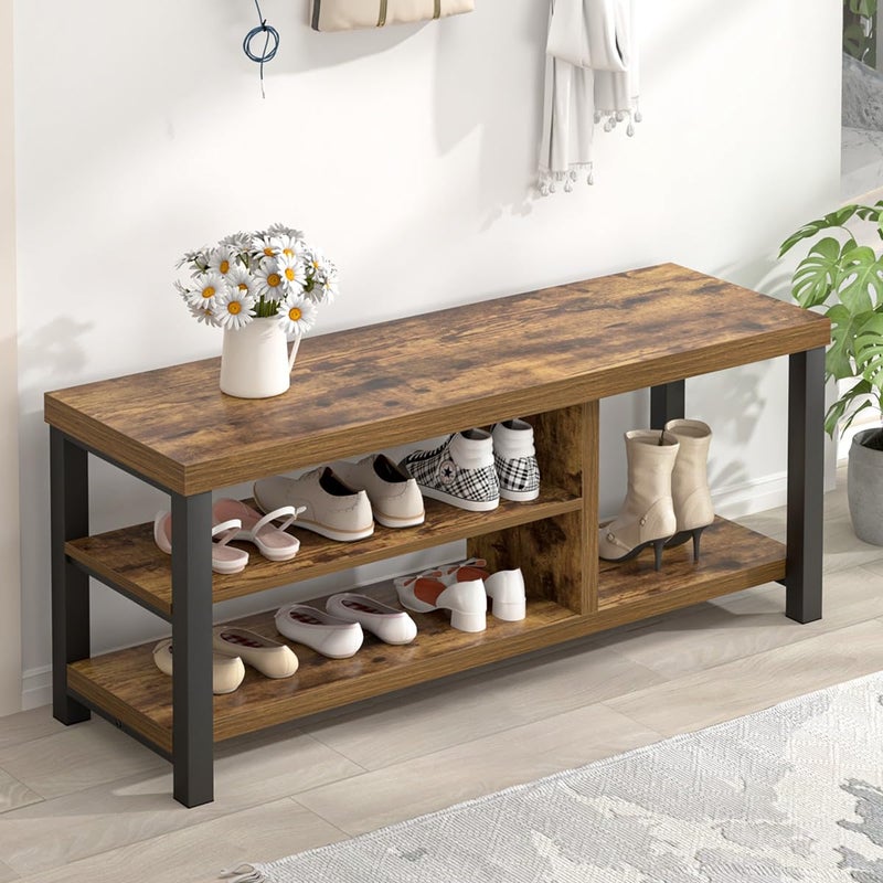 EXCEFUR Shoe Bench Modern Wood Storage Bench for Entryway Hallway Industrial Indoor Shoe Rack Bench Seat for Living Room Bedroom 433 Inch Rustic Brown