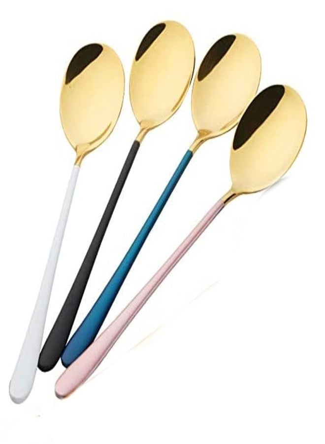 HEXONIQ® 304 Stainless Steel Tablespoon, Round Head Dinner Spoon for Rice, Cereal with Titanium Plating Frosted Long Handle Spoon 8.11 Inch, Premium Food Grade Golden Silverware (Gold, Pack of 4) - Image 1