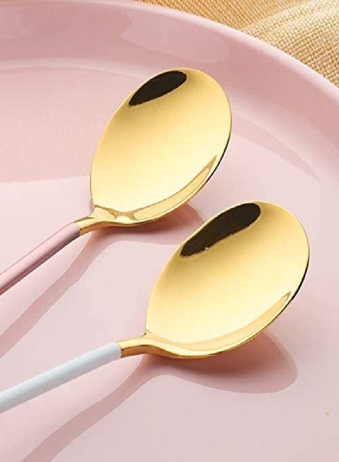 HEXONIQ® 304 Stainless Steel Tablespoon, Round Head Dinner Spoon for Rice, Cereal with Titanium Plating Frosted Long Handle Spoon 8.11 Inch, Premium Food Grade Golden Silverware (Gold, Pack of 4) - Image 3