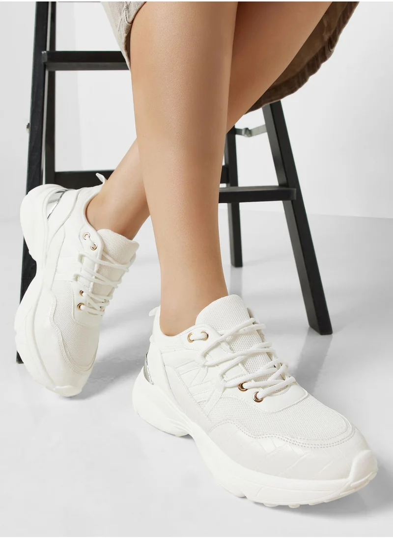 جينجر Croc And Texture Wedge Sneaker