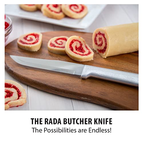 RADA Cutlery Stubby Butcher Knife (R106), 5.38" Stainless Steel Hollow Ground Blade, Made in USA, Silver Handle - Image 3