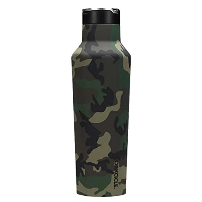 Corkcicle Classic Sport Canteen - Insulated Stainless Steel Water Bottle - Compact & Travel-Friendly - Durable - Dishwasher Safe - BPA Free - Non-Slip Silicone Base - 20 oz - Woodland Camo