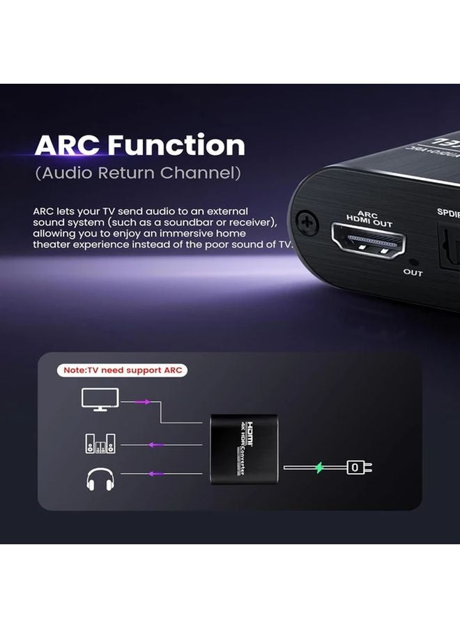 مستخرج صوت تلفزيون عالي الدقة الأسود محول 4K 60 هرتز ضوئي توزلينك SPDIF 3.5 مم AUX - Image 5