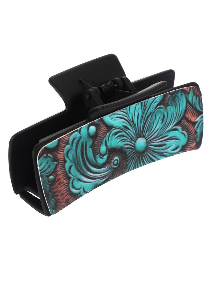 minkissy minkissy Printed Square Claw Clips Large Claw Clips for Thick Hair Plastic Turquoise Pattern Hair Clips for Ponytail Strong Hold Hair Accessories for Women Girls 