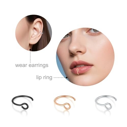 D.Bella 20G Fake Piercing Jewelry Hoop for Faux Lip Septum Nose Ring Set,8mm - Image 4