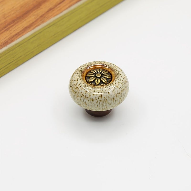Leopard Orange Glazed Vintage Single Hole Pull Handle 10pcs Wardrobe Cabinet Drawer Knob - Image 5