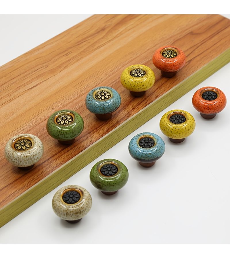Leopard Orange Glazed Vintage Single Hole Pull Handle 10pcs Wardrobe Cabinet Drawer Knob - Image 1