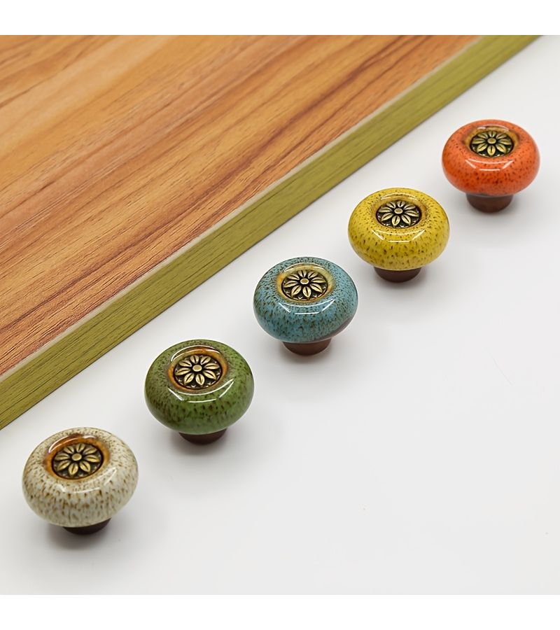 Leopard Orange Glazed Vintage Single Hole Pull Handle 10pcs Wardrobe Cabinet Drawer Knob - Image 3