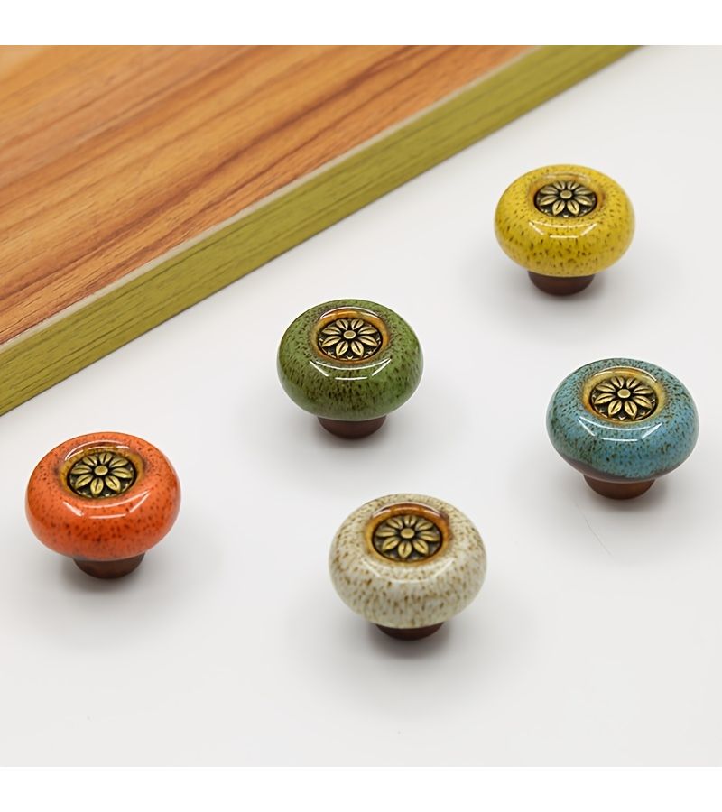 Leopard Orange Glazed Vintage Single Hole Pull Handle 10pcs Wardrobe Cabinet Drawer Knob - Image 2