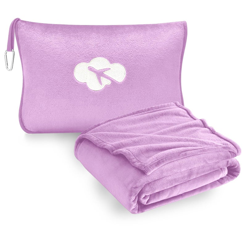Jungle Star Travel Blanket and Pillow Compact Premium Soft 2 in 1 Airplane Blanket with Soft Bag PillowcaseHand Luggage Sleeve and Backpack Clip Solid Purple - Image 2
